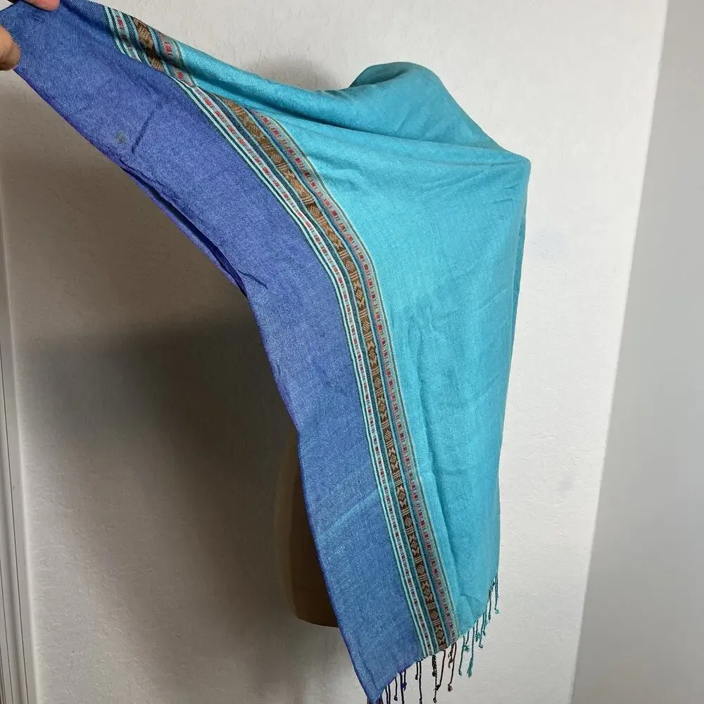 Blue Pashmina Scarf Wrap Unbranded Tassels at ends, Bohemian, Coastal, Travel